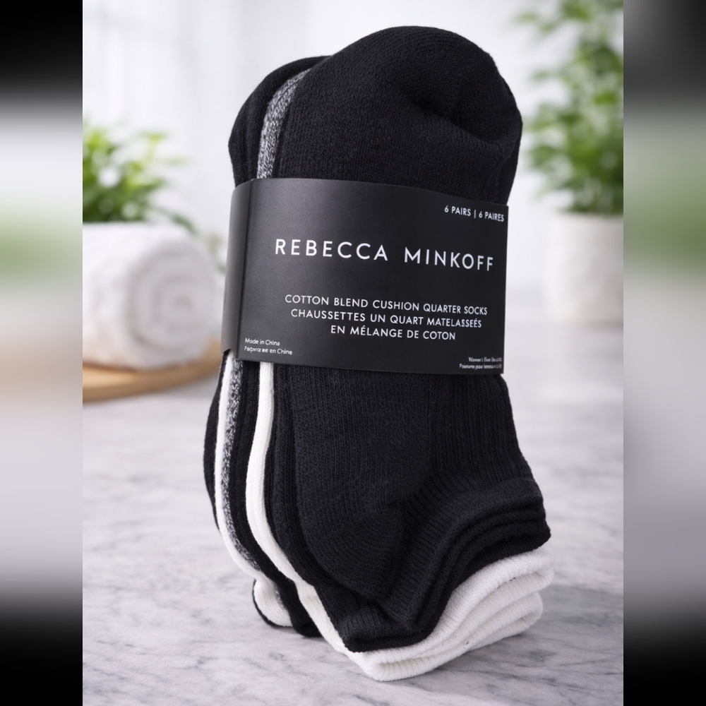 Rebecca Minkoff Women's Black & White Cotton Blend Cushion Socks - 6 Pack